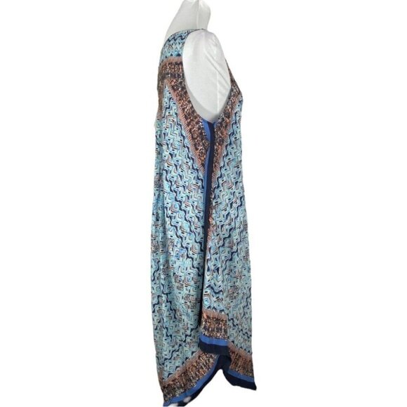 ZOZO Women's NWT‎ Blue Bohemian Aztec Silk Asymmetrical Maxi Dress L/C46/L51 - Picture 5 of 10